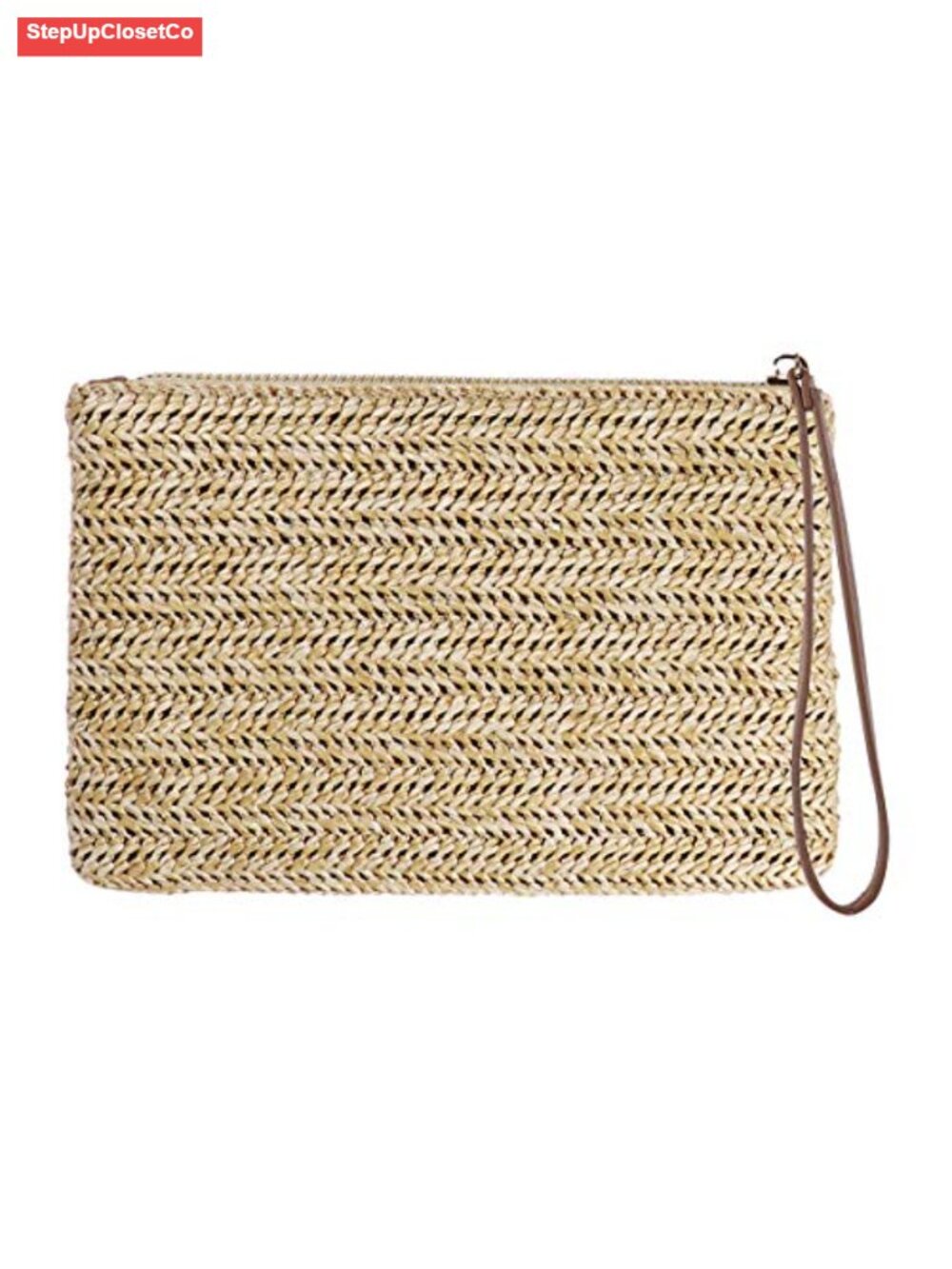 Straw Clutch Purse for Women, Boho Wristlet Bag, Summer Zipper Clutch